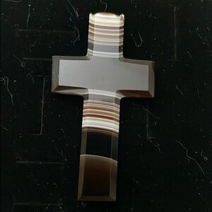 Banded Black & White Agate Cross Necklace Pendant